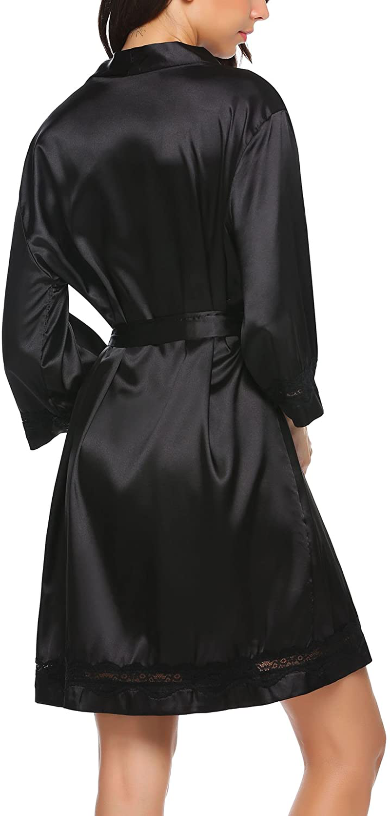 Ekouaer Women'S Lace-Trim Kimono Style Short Satin Robe Sleepwear with 3/4 Sleeve Apparel & Accessories > Clothing > Sleepwear & Loungewear > Robes Kylie Max   