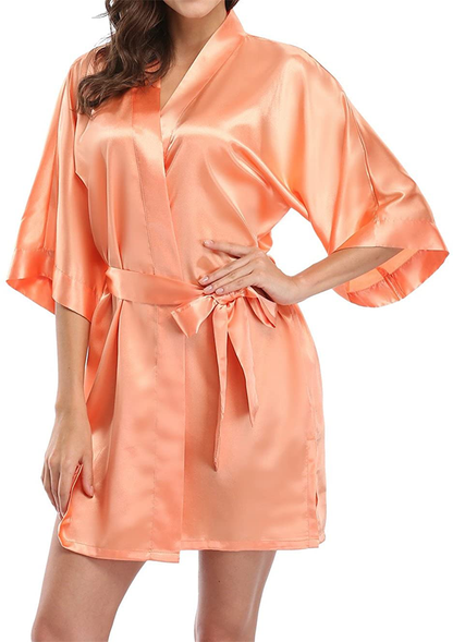 Giova Women'S Short Kimono Robe Solid Color Wedding Party Bathrobe Lightweight Apparel & Accessories > Clothing > Sleepwear & Loungewear > Robes Giova Orange Large 