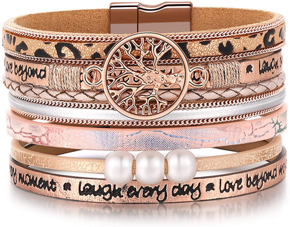 Inspirational Tree of Life Leather Bracelets for Women,Christmas Birthday Jewelry Gifts for Teen Girls Arts & Entertainment > Party & Celebration > Gift Giving Desimtion Rose Gold  