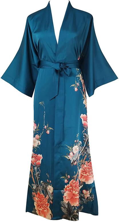 Ledamon Women'S Kimono Robe Long - Classic Pocket Floral Bathrobe Nightgown Apparel & Accessories > Clothing > Sleepwear & Loungewear > Robes Ledamon Dark Green  