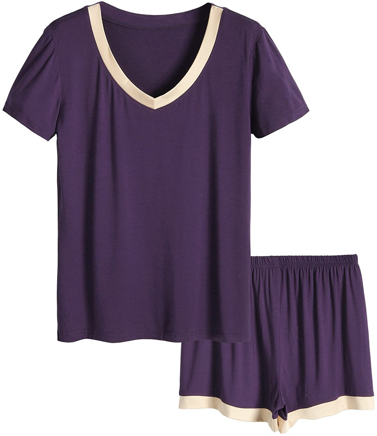 Latuza Women's V-neck Sleepwear Short Sleeve Pajama Set Apparel & Accessories > Clothing > Sleepwear & Loungewear > Pajamas KYLIE MAX Eggplant Large 
