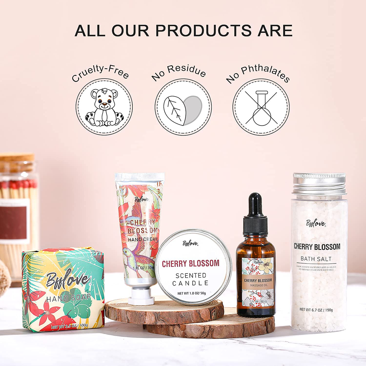 Gifts for Women, Bath and Body Set with Cherry Blossom Scent Spa Gift Set for Her, Including Massage Oil, Scented Candle, Bath Salt, Hand Cream and Soap. Christmas Gifts Box for Women,5 Pcs Bath Set Arts & Entertainment > Party & Celebration > Gift Giving # BFFLOVE   