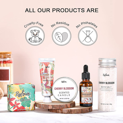 Gifts for Women, Bath and Body Set with Cherry Blossom Scent Spa Gift Set for Her, Including Massage Oil, Scented Candle, Bath Salt, Hand Cream and Soap. Christmas Gifts Box for Women,5 Pcs Bath Set Arts & Entertainment > Party & Celebration > Gift Giving # BFFLOVE   