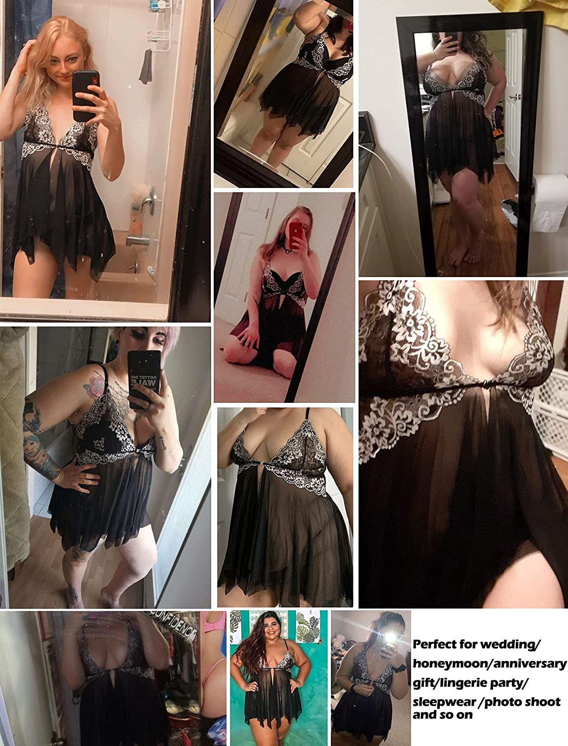Avidlove Women Lace Lingerie Front Closure Babydoll V Neck Nightwear Sexy Chemise Nightie Apparel & Accessories > Clothing > Underwear & Socks > Lingerie Kylie Max   