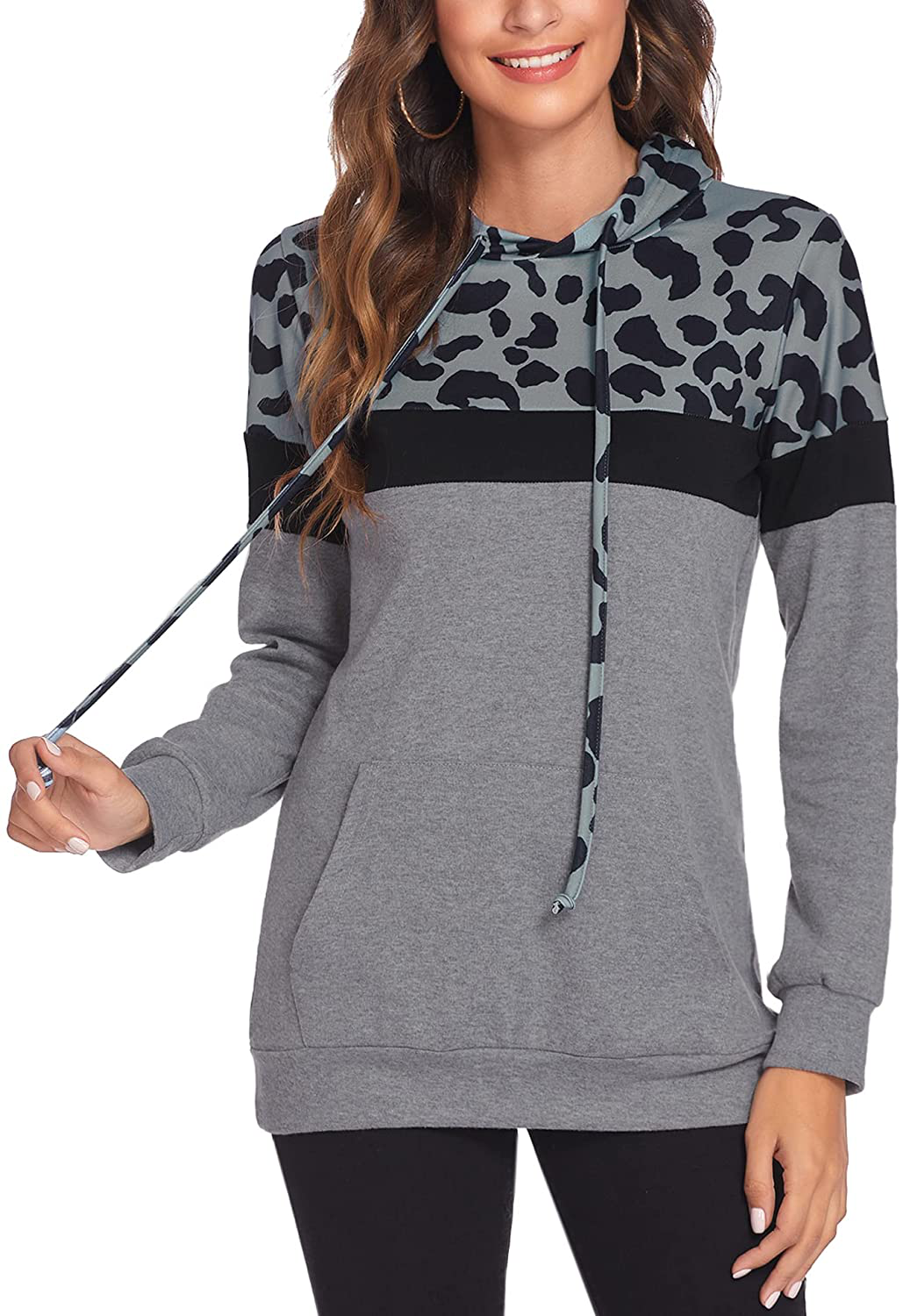 Bluetime Women Drawstring Pullover Hoodies Casual Long Sleeve Tops Color Block Sweatshirts with Pocket (S-XXL) Apparel & Accessories > Clothing > Activewear Kylie Max   