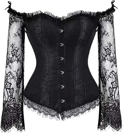 Corsets for Women Overbust Bustier Top Gothic Punk Sexy Shoulder Straps plus Size Apparel & Accessories > Clothing > Underwear & Socks > Lingerie SHYMMUO Black Small 