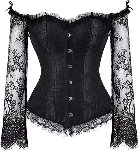 Corsets for Women Overbust Bustier Top Gothic Punk Sexy Shoulder Straps plus Size Apparel & Accessories > Clothing > Underwear & Socks > Lingerie SHYMMUO Black Small 