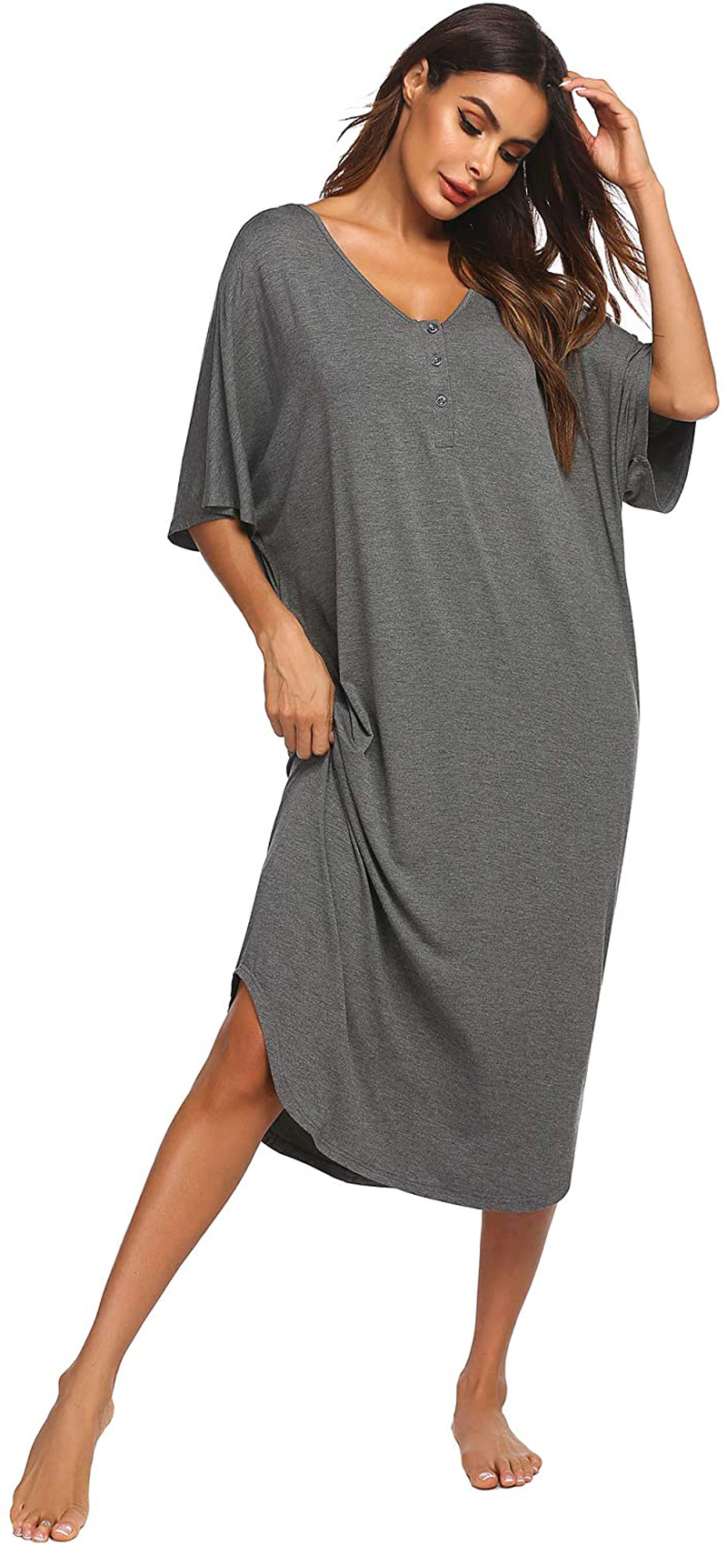 Ekouaer Nightgowns for Women Button-Down Sleepwear Short Sleeve Nightshirt plus Size Night Wear S-XXL Apparel & Accessories > Clothing > Sleepwear & Loungewear > Nightgowns Kylie Max   