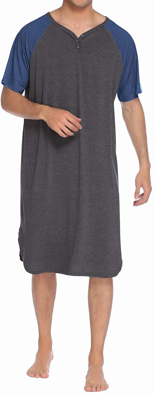 Ekouaer Sleepwear Men'S Nightshirt Short Sleeve Pajamas Comfy Big & Tall Henley Sleep Shirt M-XXXL Apparel & Accessories > Clothing > Sleepwear & Loungewear > Nightgowns Kylie Max   