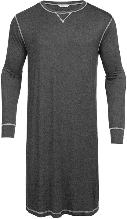 Ekouaer Men'S Nightshirt Long Sleeve Sleepwear Soft Comfy Nightgown Loose Sleep Shirt S-XXL Apparel & Accessories > Clothing > Sleepwear & Loungewear > Nightgowns Kylie Max   