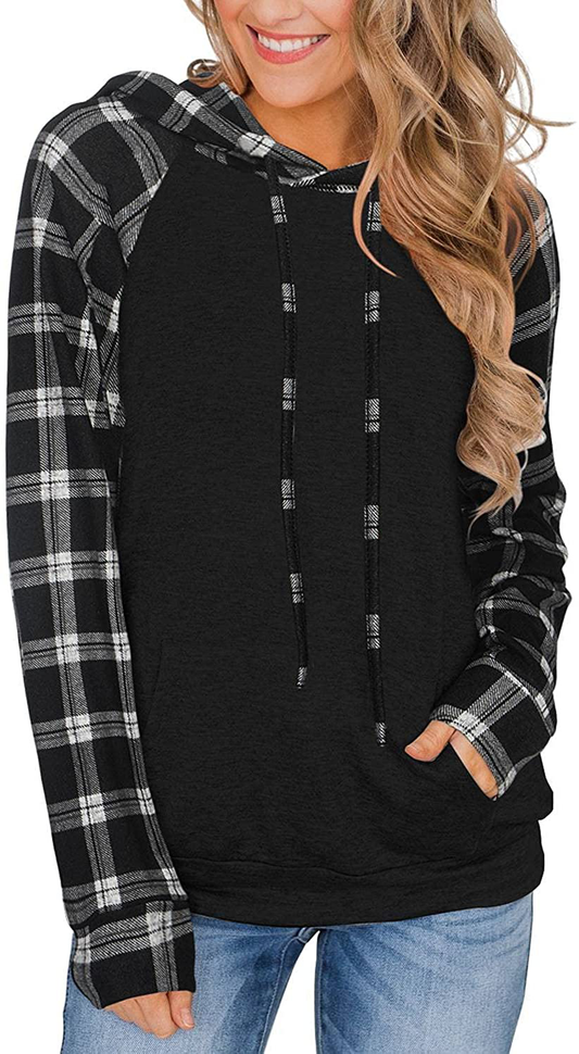 PINKMSTYLE Womens Color Block Hoodies Casual Lightweight Drawstring Pullover Sweatshirt Fall Long Sleeve Tops with Pocket Apparel & Accessories > Clothing > Activewear Kylie Max   