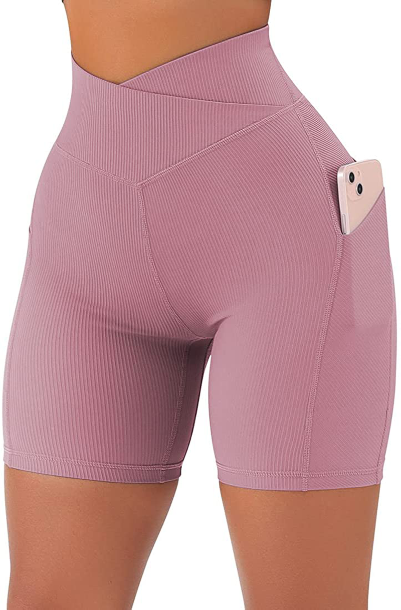 SUUKSESS Women Cross Workout Shorts with Pockets 5" High Waist Booty Biker Short Apparel & Accessories > Clothing > Shorts Kylie Max   