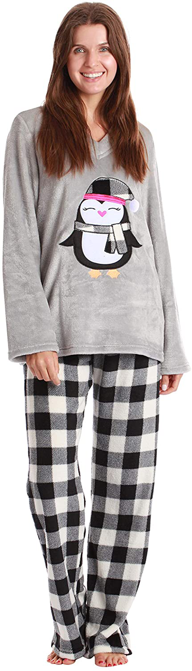 Just Love Plush Pajama Sets for Women Apparel & Accessories > Clothing > Sleepwear & Loungewear > Pajamas Just Love Buffalo Plaid Penguin Medium 