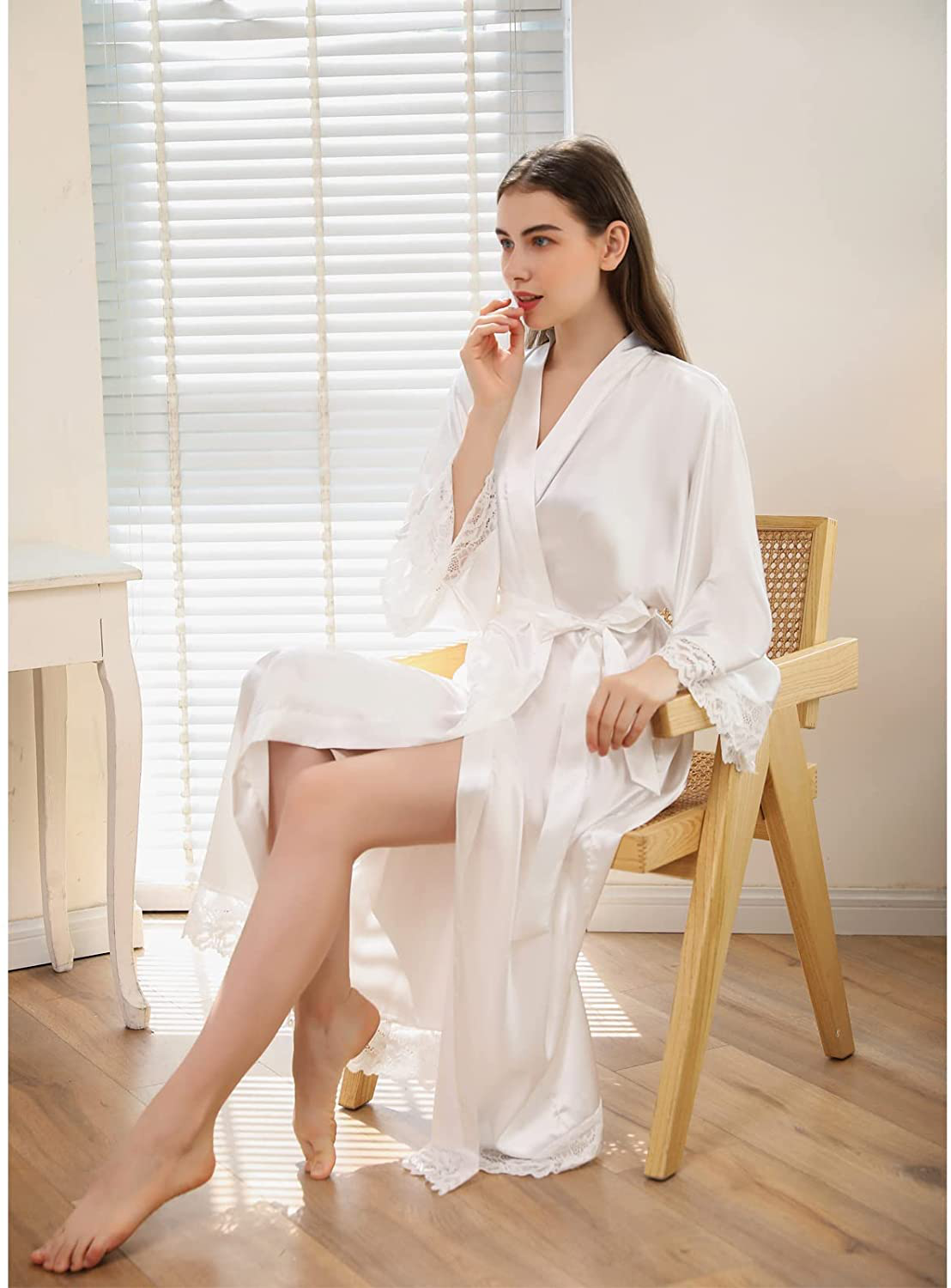 Asvioya Lace Kimono Robe for Women, Silk Robe, Satin Long Robe for Wedding, Night Gown for Ladies Women Bridal Loung Apparel & Accessories > Clothing > Sleepwear & Loungewear > Robes Asvioya   