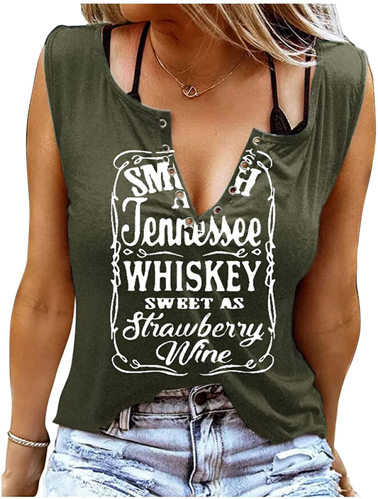 Smooth as Tennessee Whiskey Sweet as Strawberry Wine Shirt Ring Hole Sleeveless V-Neck Tank Top Womens Country Music Tee Apparel & Accessories > Clothing > Activewear Kylie Max   