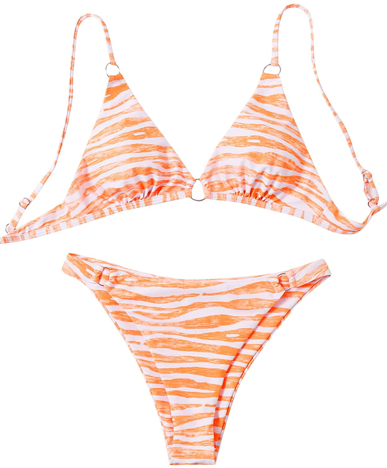 SOLY HUX Women's Print Tie Back Triangle Bikini Bathing Suits 2 Piece Swimsuits Apparel & Accessories > Clothing > Swimwear KYLIE MAX Orange Large 