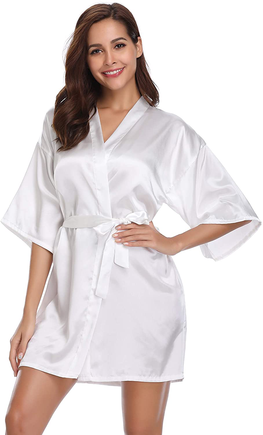 Vlazom Women'S Kimono Robes Short Satin Pure Color Bridal Party Robe with Oblique V-Neck Apparel & Accessories > Clothing > Sleepwear & Loungewear > Robes KYLIE MAX   
