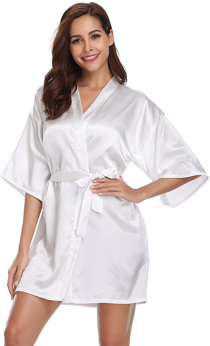 Vlazom Women'S Kimono Robes Short Satin Pure Color Bridal Party Robe with Oblique V-Neck Apparel & Accessories > Clothing > Sleepwear & Loungewear > Robes KYLIE MAX   