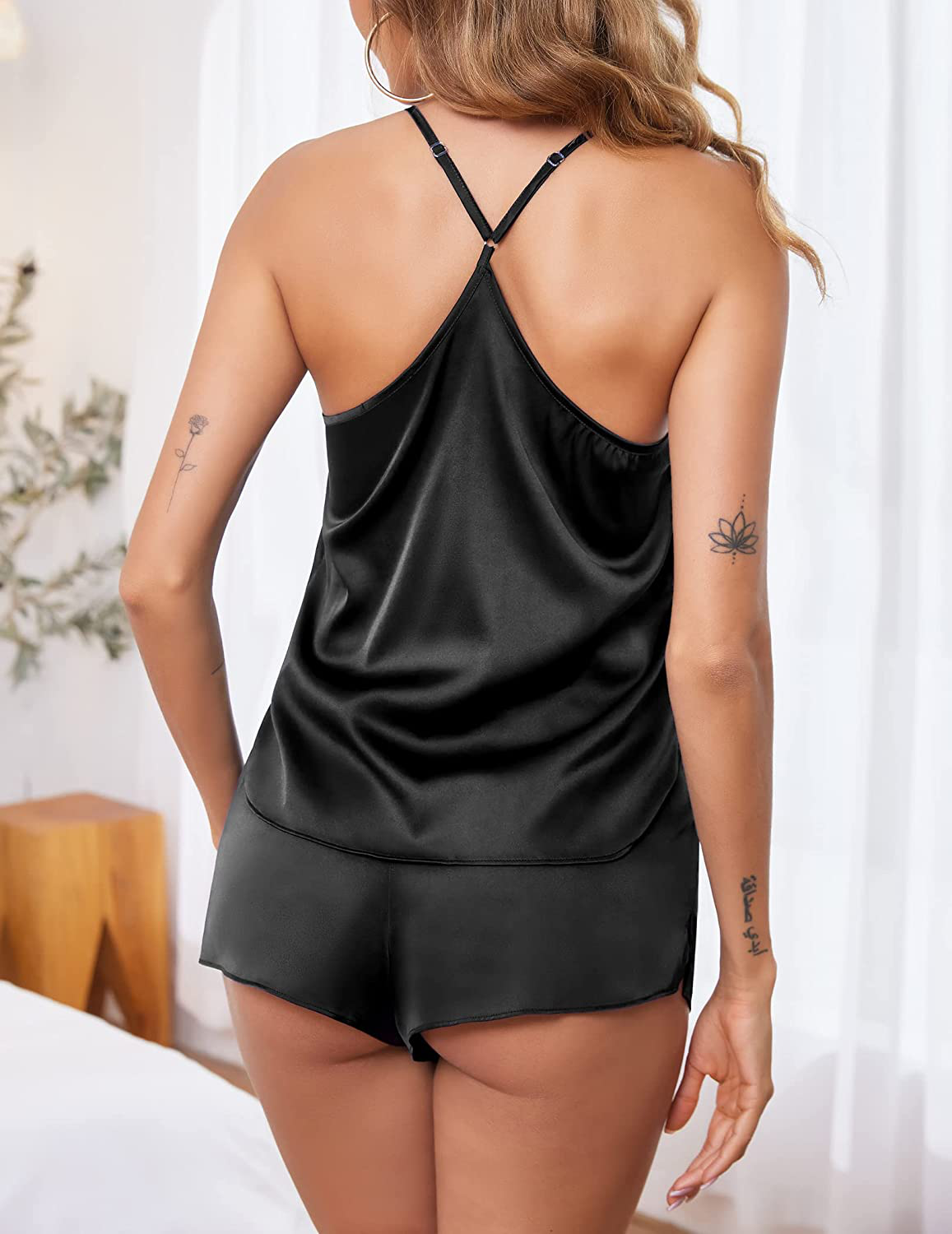 Ekouaer Pajamas Womens Sexy Lingerie Satin Sleepwear Silk Cami Shorts Set Soft Sleep Pjs 2 Piece Nightwear Gift Apparel & Accessories > Clothing > Sleepwear & Loungewear Kylie Max   