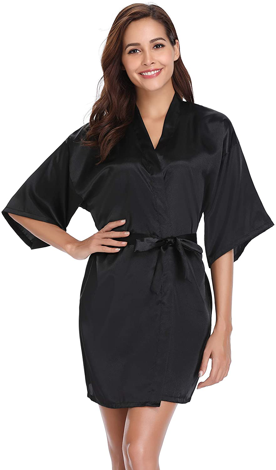 Vlazom Women'S Kimono Robes Short Satin Pure Color Bridal Party Robe with Oblique V-Neck Apparel & Accessories > Clothing > Sleepwear & Loungewear > Robes KYLIE MAX   