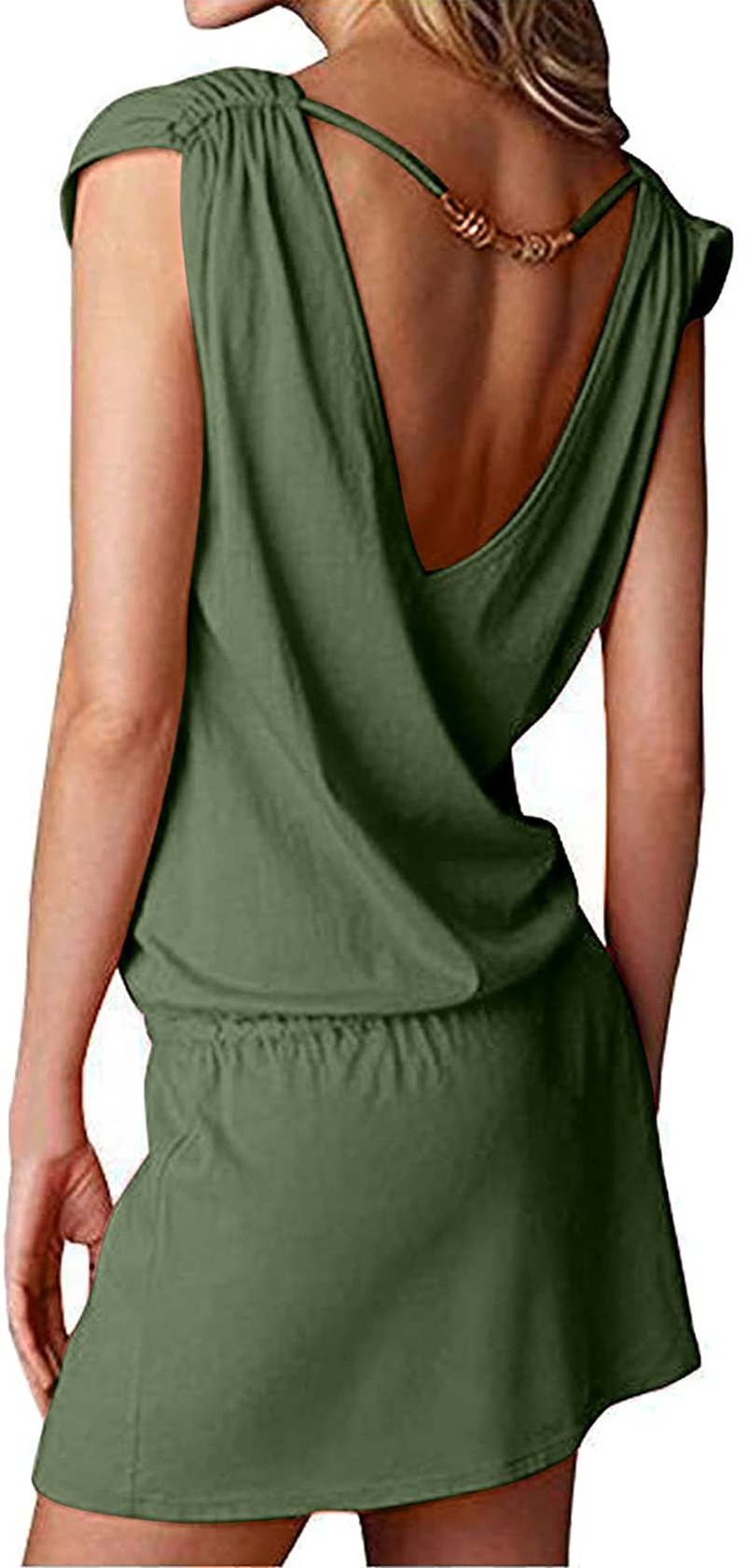 Hount Women'S Beach Swimsuit Cover up Deep V-Neck Short Mini Dress Beach Skirt Apparel & Accessories > Clothing > Swimwear Kylie Max   