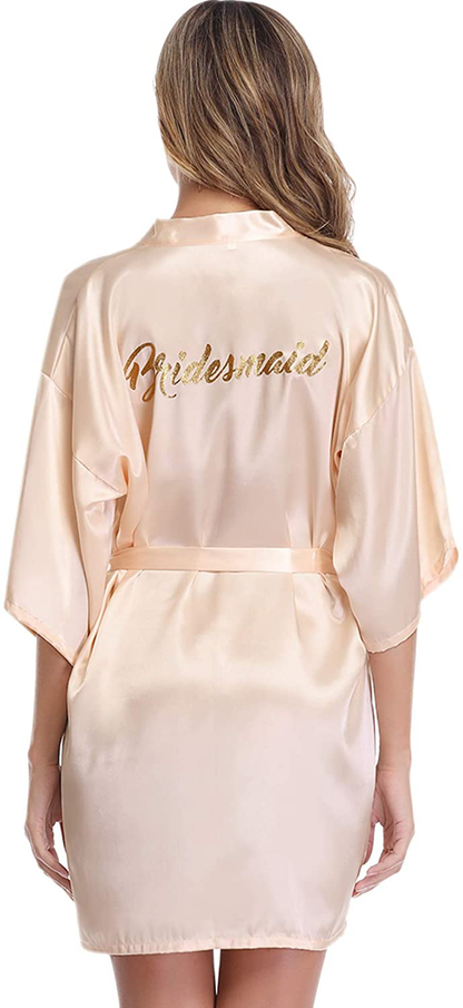 Vlazom Women'S Satin Robe Short Kimono for Bride & Bridesmaid Wedding Party Robes with Gold Glitter or Rhinestones Apparel & Accessories > Clothing > Sleepwear & Loungewear > Robes KYLIE MAX   