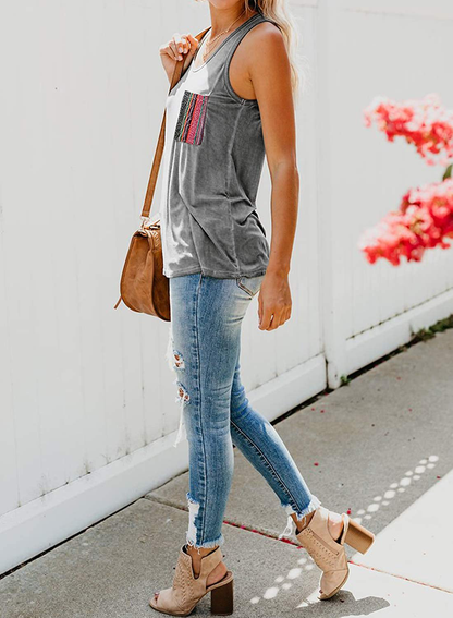 Dokotoo Womens Crew Neck Tank Tops Summer Leopard Detail Print Top Casual Cami Shirts Blouses S-XXL Apparel & Accessories > Clothing > Activewear Kylie Max   
