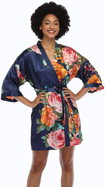 Women'S Floral Satin Kimono Robes Short Silky Bridesmaid Robes Sleepwear Apparel & Accessories > Clothing > Sleepwear & Loungewear > Robes MissNina   