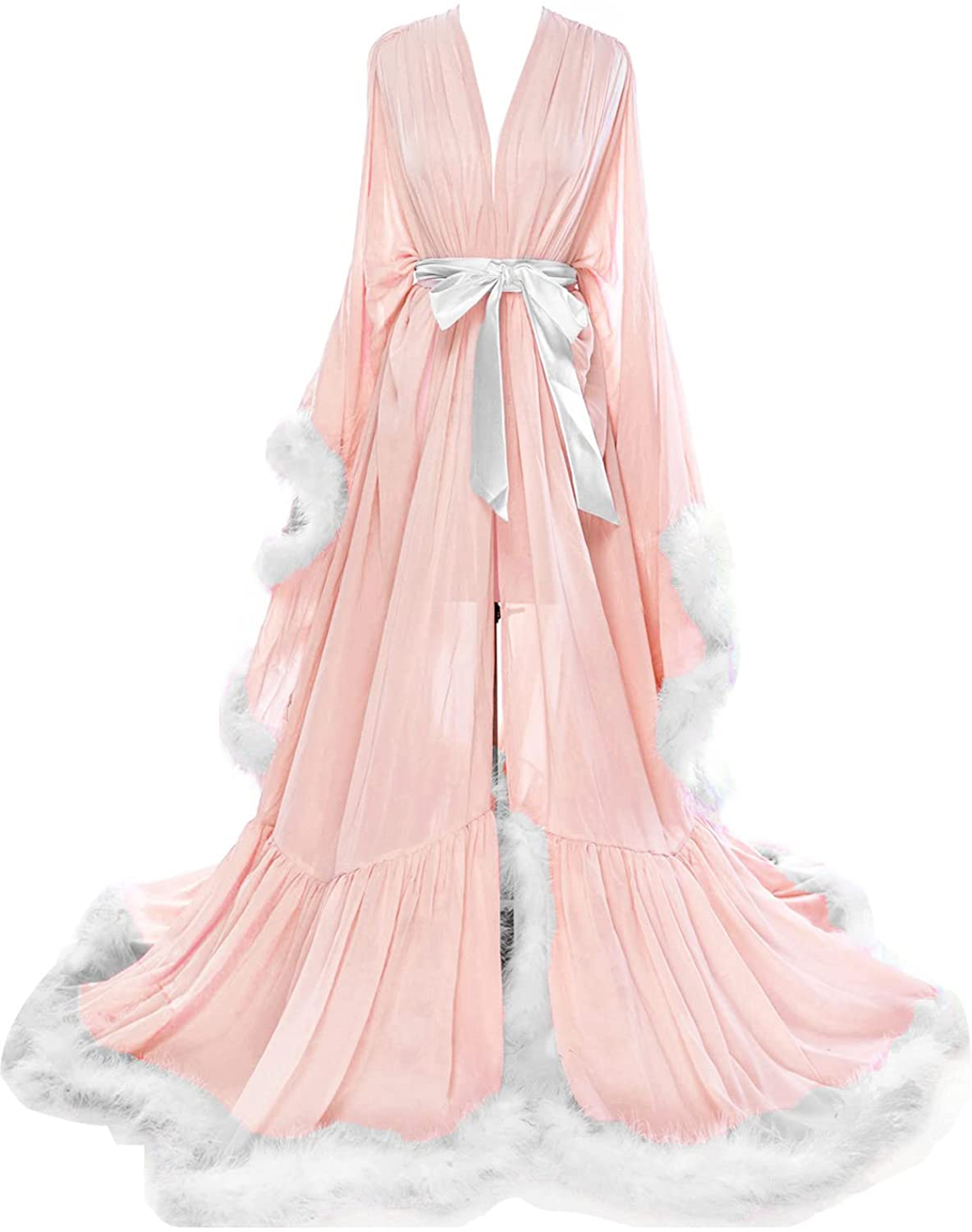 Molisa Women'S Sexy Feather Bridal Robe Long Wedding Scarf Illusion Bathrobe Sleepwear Lingerie Robe Nightgown Apparel & Accessories > Clothing > Sleepwear & Loungewear > Robes Molisa   