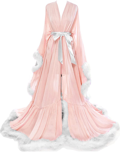 Molisa Women'S Sexy Feather Bridal Robe Long Wedding Scarf Illusion Bathrobe Sleepwear Lingerie Robe Nightgown Apparel & Accessories > Clothing > Sleepwear & Loungewear > Robes Molisa   