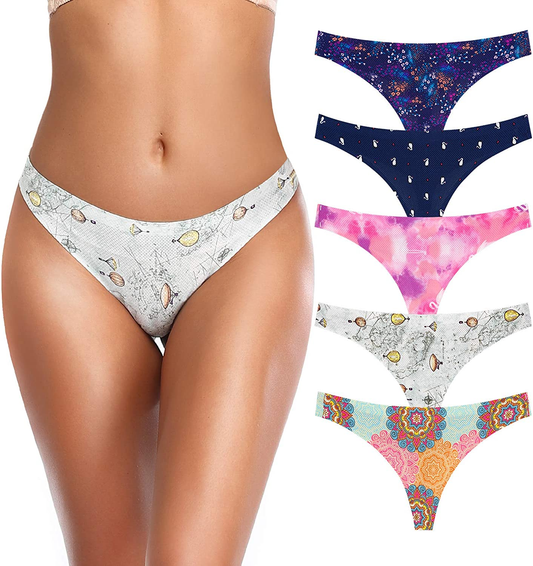 Thong Underwear for Women,No Show Breathable Cotton Womens Thongs Underwear Seamless Thongs for Women Apparel & Accessories > Clothing > Underwear & Socks > Underwear QOVOQ Multicoloured B-5pack X-Small 