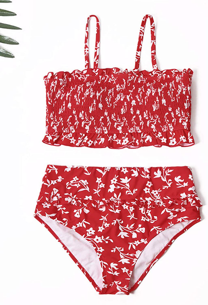 Dokotoo Women Cute High Waist Strapless Smocked Bikini Sets Swimsuit Bathing Suit  Kylie Max   