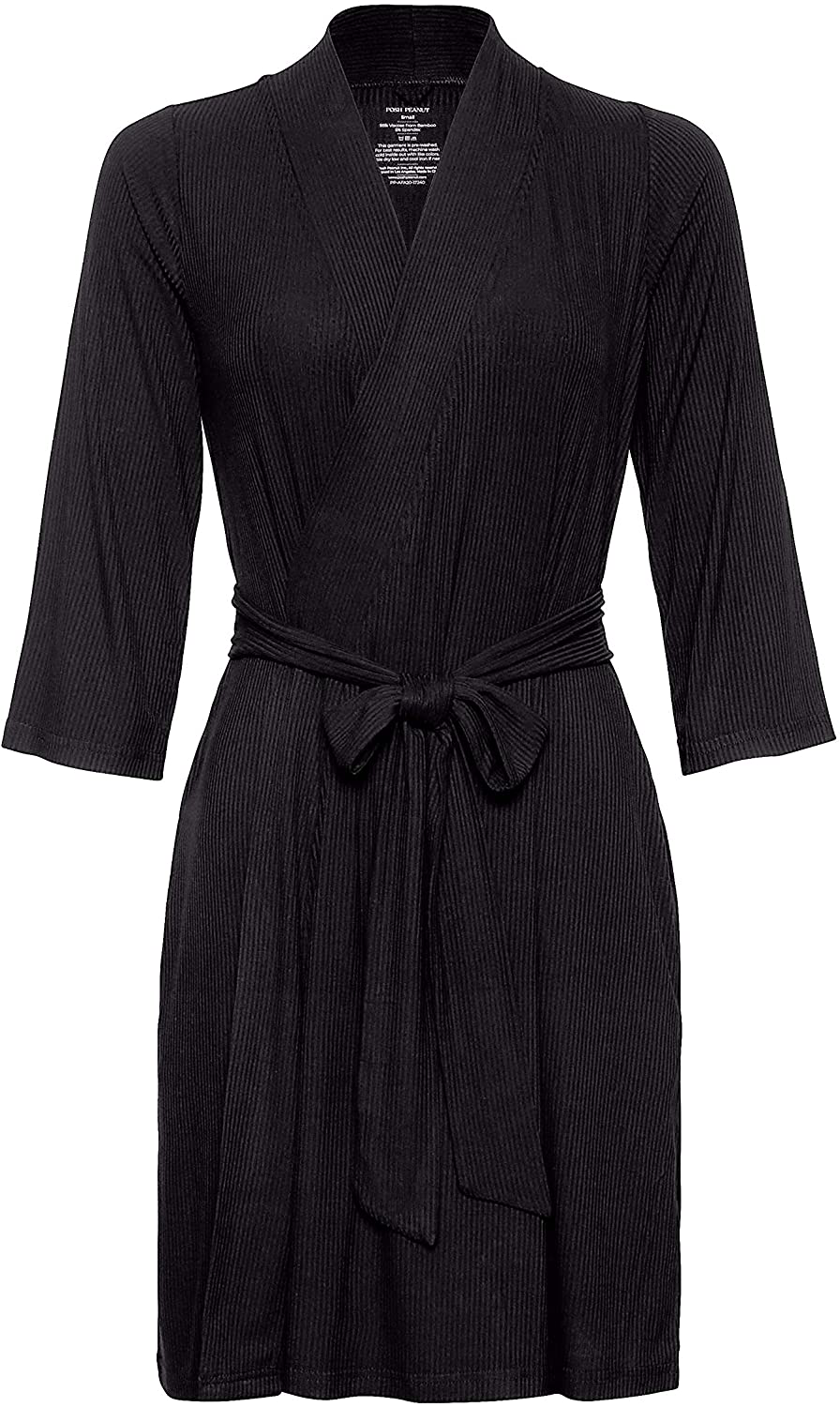 Posh Peanut Mommy Robe for Maternity, Labor Delivery Soft Nursing Lounge Wear, Viscose from Bamboo Apparel & Accessories > Clothing > Sleepwear & Loungewear > Robes Posh Peanut Solid Ribbed Black Small 