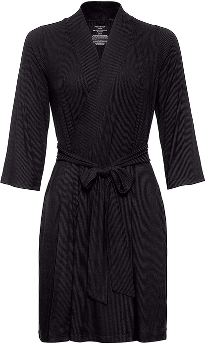 Posh Peanut Mommy Robe for Maternity, Labor Delivery Soft Nursing Lounge Wear, Viscose from Bamboo Apparel & Accessories > Clothing > Sleepwear & Loungewear > Robes Posh Peanut Solid Ribbed Black Small 