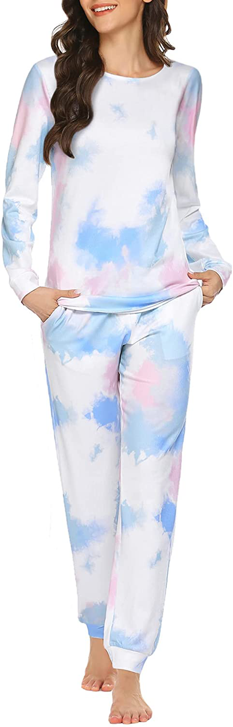 Ekouaer Womens Pajama Set Long Sleeve Sleepwear Star Print Nightwear Soft Pjs Lounge Sets with Pockets Apparel & Accessories > Clothing > Sleepwear & Loungewear > Pajamas Ekouaer Pat-tie Dye1 Medium 