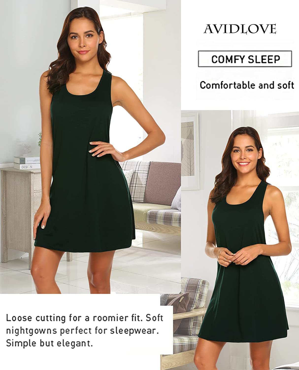 Avidlove Sleepwear for Women Tank Nightgown Chemise Racerback Sleeveless Sleep Dress Apparel & Accessories > Clothing > Sleepwear & Loungewear > Nightgowns Kylie Max   