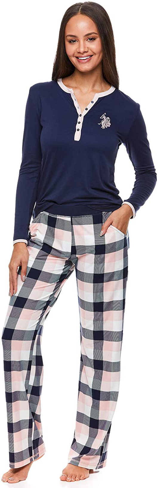 U.S. Polo Assn. Womens Casual Long Sleeve Shirt and Pajama Pants Sleep Sleepwear Set Apparel & Accessories > Clothing > Sleepwear & Loungewear > Pajamas Kylie Max   