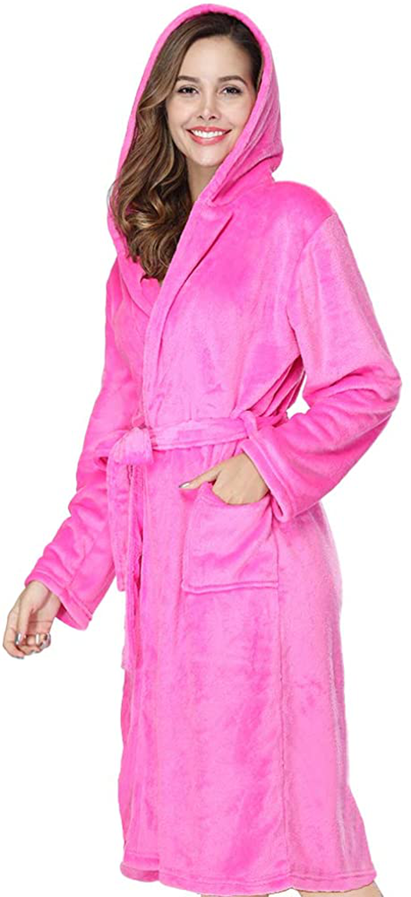 RONGTAI Womens Long Robes Plush Fleece Nightgown Thick plus Size Hooded Bathrobe with Pockets Fluffy Sleepwear for Men Apparel & Accessories > Clothing > Sleepwear & Loungewear > Robes RONGTAI   