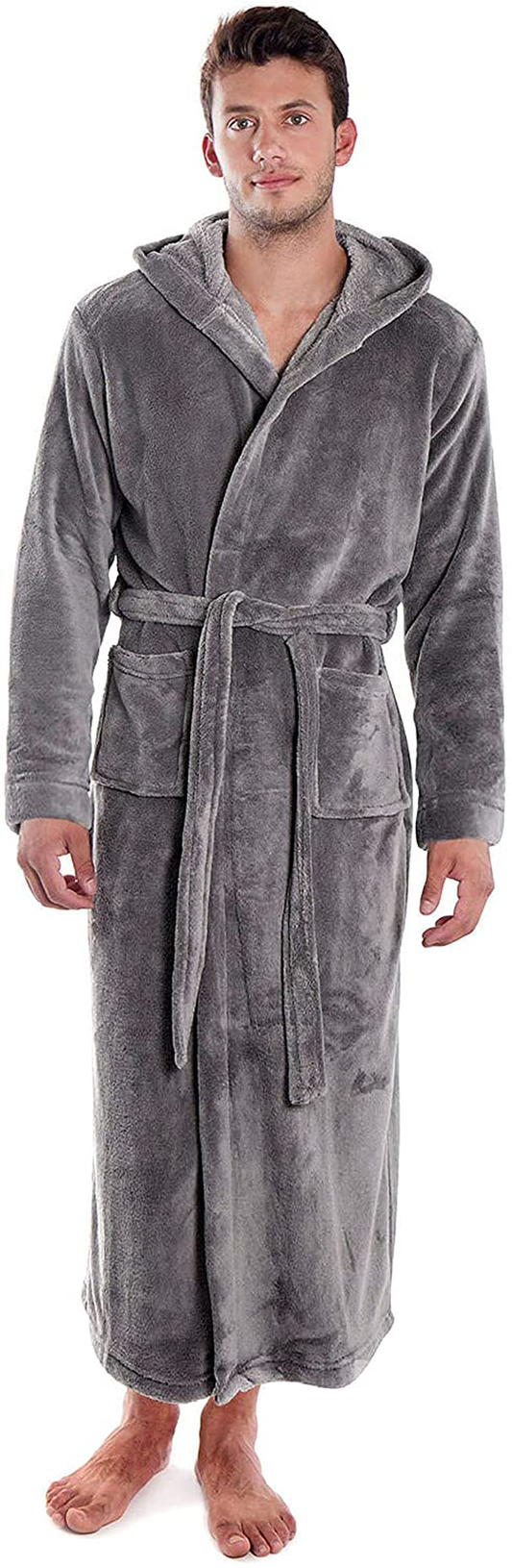 Verabella Women Men'S Long Plush Fleece Robe with Hood, Solid Color Bathrobe Apparel & Accessories > Clothing > Sleepwear & Loungewear > Robes Kylie Max   