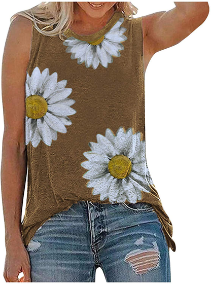 FABIURT Womens Tank Tops, Women Cute Sunflower Printed Vest Tshirt Sleeveless Workout Tunic Loose Casual Summer Tank Top Apparel & Accessories > Clothing > Activewear Kylie Max   