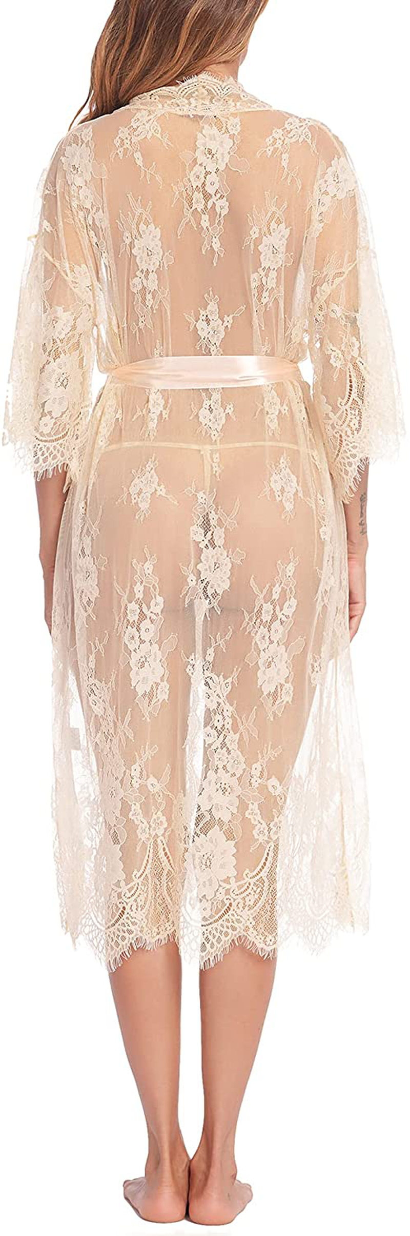 Avidlove Women Sexy Long Lace Lingerie Kimono Robe Sheer Babydoll Nightgown Nightdress Apparel & Accessories > Clothing > Underwear & Socks > Lingerie Kylie Max   
