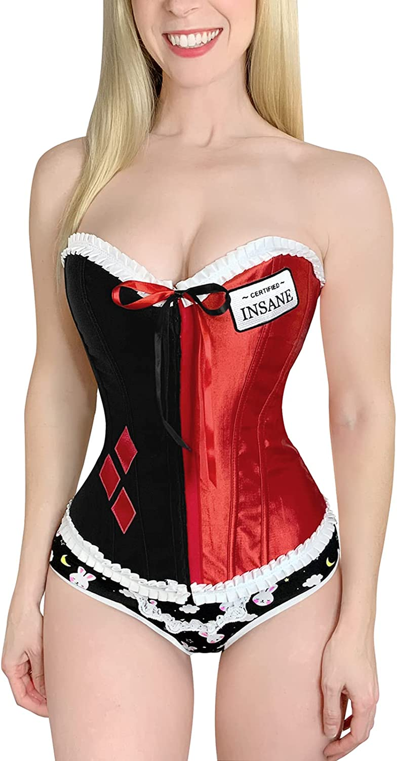 Littleforbig Women'S Lace up Boned Overbust Corset Bustier Bodyshaper Top - Mad Love Pattern Apparel & Accessories > Clothing > Underwear & Socks > Lingerie Littleforbig   