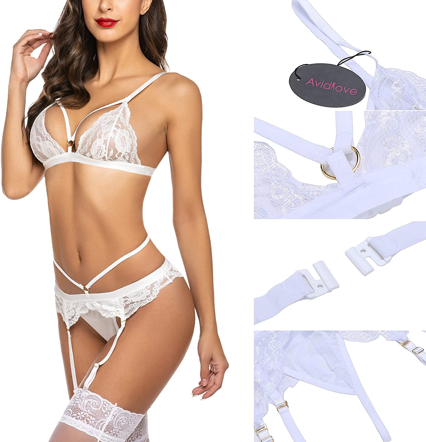 Avidlove Lingerie for Women Naughty with Garter Belts Lace Sexy Bra and Panty Sets Teddy Babydoll Outfits Apparel & Accessories > Clothing > Underwear & Socks > Lingerie Avidlove   
