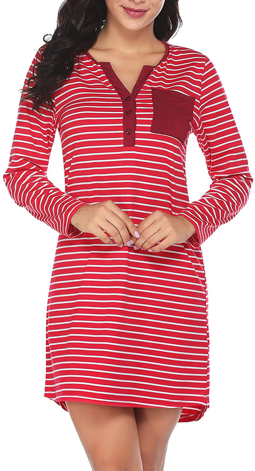 Ekouaer Women'S Nightshirt Long Sleeve Button down Nightgown V-Neck Sleepwear Short Sleeve Pajama Dress Apparel & Accessories > Clothing > Sleepwear & Loungewear > Nightgowns Kylie Max   