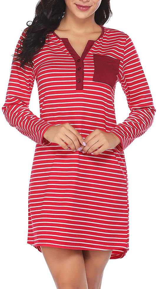 Ekouaer Women'S Nightshirt Long Sleeve Button down Nightgown V-Neck Sleepwear Short Sleeve Pajama Dress Apparel & Accessories > Clothing > Sleepwear & Loungewear > Nightgowns Kylie Max   