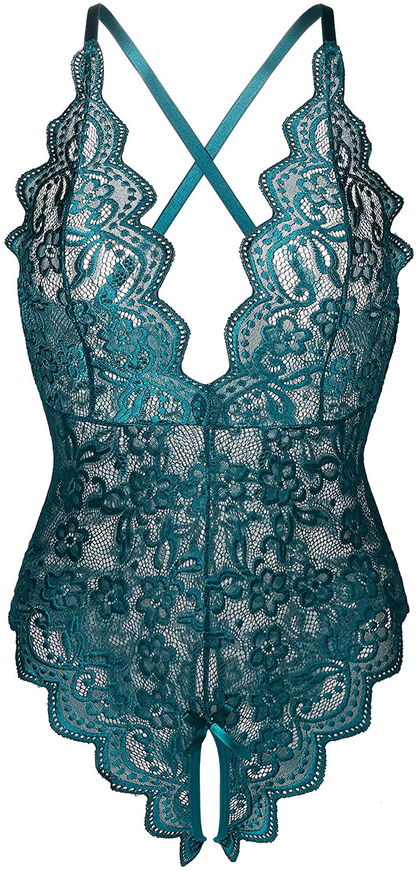 Donnalla Women's One Piece Teddy Plunging Lace Bodysuit Elegant Honeymoon Lingerie Apparel & Accessories > Clothing > Underwear & Socks > Lingerie Donnalla Green X-Large 