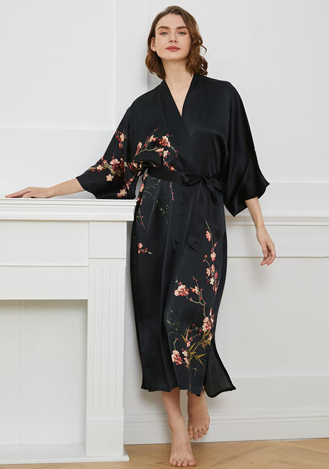 Ledamon Women'S 100% Silk Kimono Long Robe - Classic Colors and Prints Apparel & Accessories > Clothing > Sleepwear & Loungewear > Robes Ledamon   