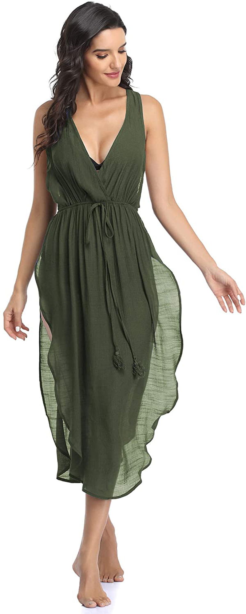 Ekouaer Women'S Sexy Swimsuit Cover Ups Sleeveless Side Split Cover up Dress Beach Bikini Coverups Apparel & Accessories > Clothing > Swimwear Kylie Max   