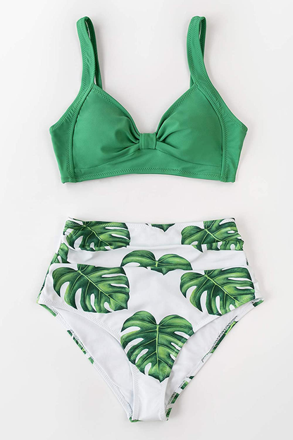 CUPSHE Women's High Waist Bikini Swimsuit Floral Print Knot Two Piece Bathing Suit Apparel & Accessories > Clothing > Swimwear KYLIE MAX   