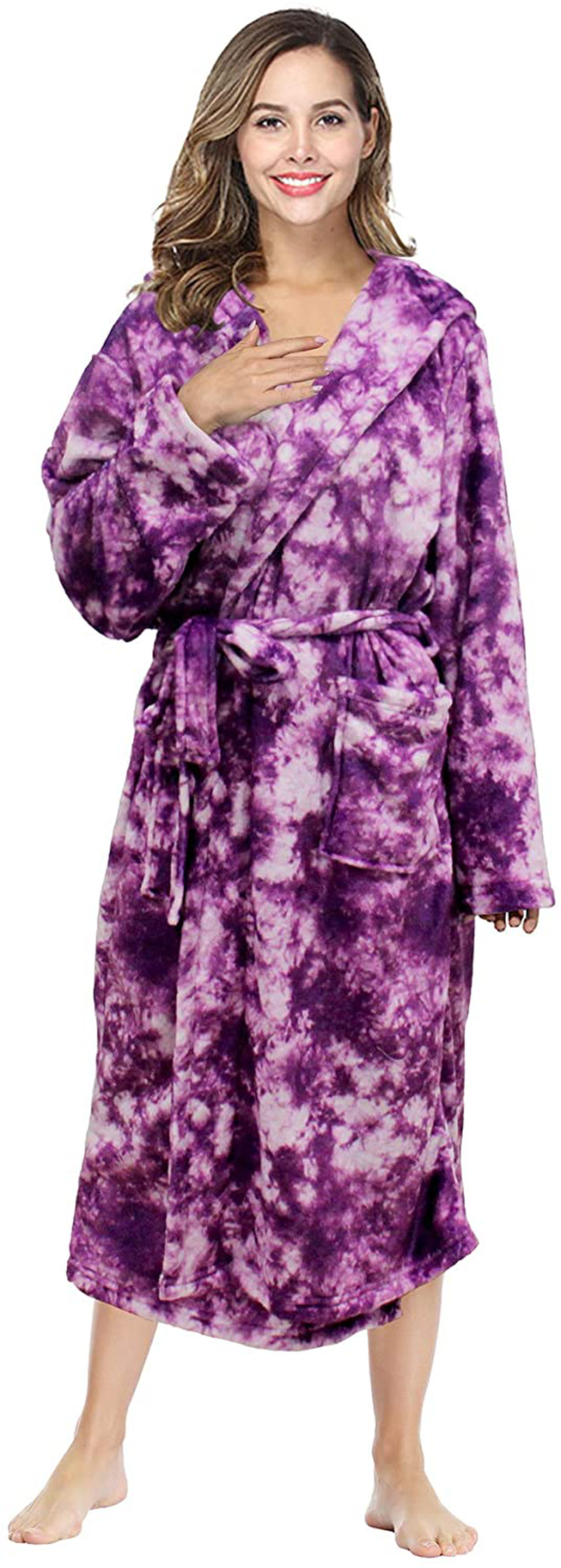 RONGTAI Womens Long Robes Plush Fleece Nightgown Thick plus Size Hooded Bathrobe with Pockets Fluffy Sleepwear for Men Apparel & Accessories > Clothing > Sleepwear & Loungewear > Robes Kylie Max   